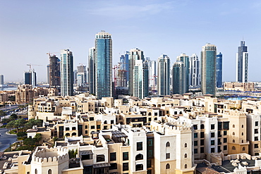 City skyline, elevated view over the Dubai Mall and Burj Khalifa Park, Dubai, United Arab Emirates, Middle East