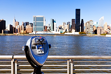 Skyline of Midtown Manhattan seen from the East River showing the Chrysler Building and the United Nations building, New York, United States of America, North America