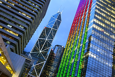 Bank of China building and Hong Kong skyline at dusk, Central business and financial district, Hong Kong Island, Hong Kong, China, Asia