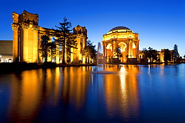 Palace of Fine Arts illuminated at night, San Francisco, California, United States of America, North America