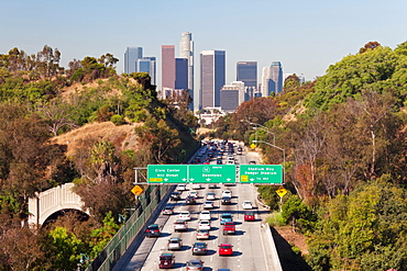 Pasadena Freeway (CA Highway 110) leading to Downtown Los Angeles, California, United States of America, North America