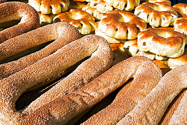 Sesame round bread for sale in the Old City, Jerusalem, Israel, Middle East