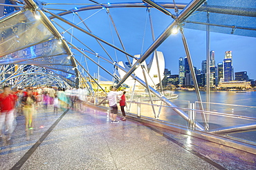 The Helix Bridge and Marina Bay Sands, Marina Bay, Singapore, Southeast Asia, Asia