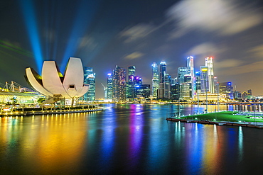 Art Science Museum and city skyline from Marina Bay, Singapore, Southeast Asia, Asia