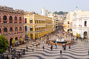 The famous swirling black and white pavements of Largo do Senado square in central Macau, Macau, China, Asia