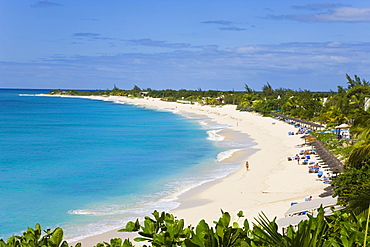 Elevated view of Baie Longue (Long Bay) beach, St. Martin (St. Maarten), Leeward Islands, West Indies, Caribbean, Central America