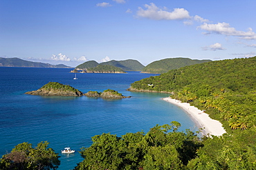 Elevated view over the world famous beach at Trunk Bay, St. John, U.S. Virgin Islands, West Indies, Caribbean, Central America