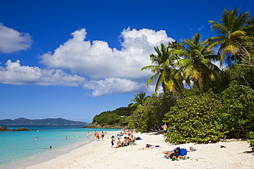 The world famous beach at Trunk Bay, St. John, U.S. Virgin Islands, West Indies, Caribbean, Central America