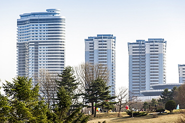 Modern apartment buildings in the city centre, Pyongyang, Democratic People's Republic of Korea (DPRK), North Korea, Asia