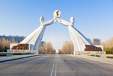 Monument to the Three Charters of National Reunification, Pyongyang, Democratic People's Republic of Korea (DPRK), North Korea, Asia