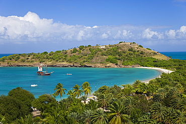 Elevated view over Deep Bay, near the town of St. John's, Antigua, Leeward Islands, West Indies, Caribbean, Central America