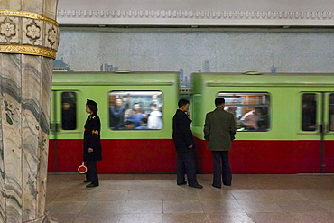 One of the many 100 metre deep subway stations on the Pyongyang subway network, Pyongyang, Democratic People's Republic of Korea (DPRK), North Korea, Asia