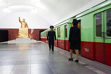 One of the many 100 metre deep subway stations on the Pyongyang subway network, Pyongyang, Democratic People's Republic of Korea (DPRK), North Korea, Asia