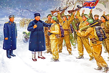 Wall mural of Kim Il Sung, Victorious Fatherland Liberation War Museum, Pyongyang, Democratic People's Republic of Korea (DPRK), North Korea, Asia