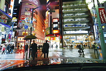 Neon lights on a rainy evening, Shinjuku, Tokyo, Honshu, Japan, Asia 