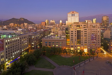 View across the Plaza de la Constitucion, Palacio de la Moneda (Presidential Palace), Santiago, Chile, South America