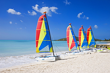 Colourful sailboats on Jolly Beach, Antigua, Leeward Islands, West Indies, Caribbean, Central America