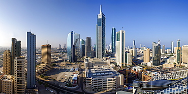 Elevated view of the modern city skyline and central business district, Kuwait City, Kuwait, Middle East