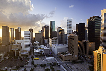 Downtown city skyline, Houston, Texas, United States of America, North America