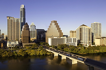 City skyline viewed across the Colorado River, Austin, Texas, United States of America, North America