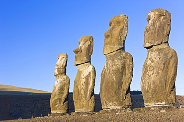 Ahu Tongariki, the largest ahu on the Island, Tongariki is a row of 15 giant stone Moai statues, Rapa Nui (Easter Island), UNESCO World Heritage Site, Chile, South America