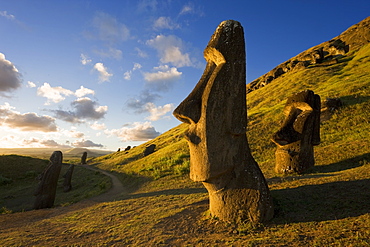 Giant monolithic stone Moai statues at Rano Raraku, Rapa Nui (Easter Island), UNESCO World Heritage Site, Chile, South America