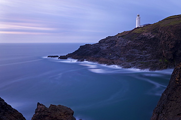 Trevose Lighthouse at dusk, Trevose Head, near Padstow, North Cornwall, England, United Kingdom, Europe