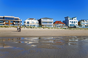 Row of houses overlooking the sea, Sandbanks, Poole, Dorset, England, United Kingdom, Europe