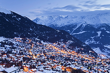 Verbier, Aiguille d`Argentiere Massif in the background, Four Valleys region, Bernese Alps, Valais, Switzerland, Europe