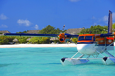 Maldivian Air Taxi parked in a resort in Maldives, Indian Ocean, Asia