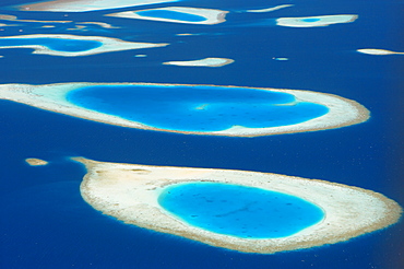 Aerial view of atolls in the Maldive Islands, Indian Ocean, Asia