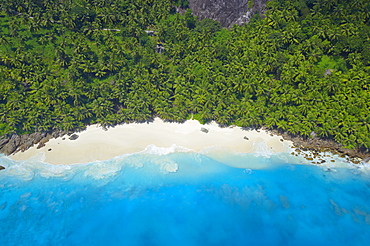 Aerial view of Anse Victorin beach, Fregate Island, Seychelles, Indian Ocean, Africa