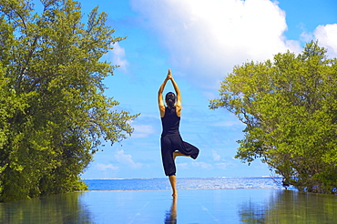 Yoga meditation, Full Moon Island, Male Atoll, Maldives, Indian Ocean, Asia