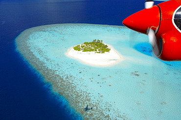 View from aeroplane of Male Atoll, Maldives, Indian Ocean, Asia