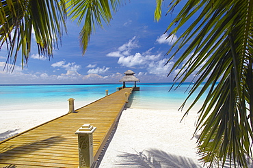 Jetty leading out to tropical sea, Maldives, Indian Ocean, Asia