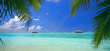 Water villas and tropical lagoon, Maldives, Indian Ocean, Asia