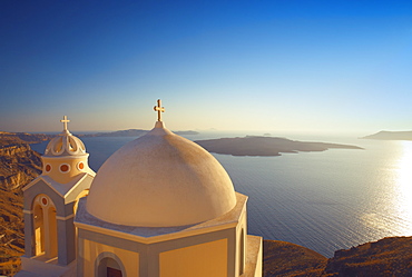 Church at sunset, Santorini, Cyclades, Greek Islands, Greece, Europe