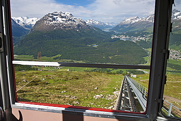 Funicular to the top of Muottas Muragl near St. Moritz, Switzerland, Europe