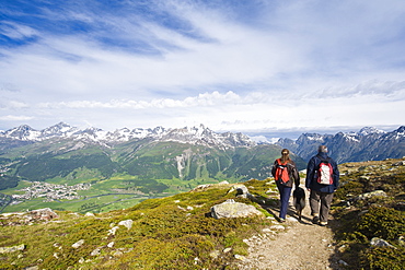 Hiking atop Muottas Muragl, Switzerland, Europe