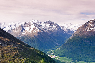 Bernina mountain range from atop Muottas Muragl near St. Moritz, Switzerland, Europe