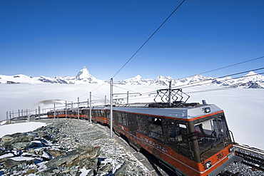 Matterhorn and Gornergrat cog wheel railway, Goronergrat Peak, Switzerland, Europe