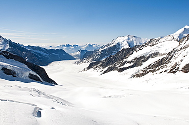 View of the Aletsch glacier from Jungfraujoch, Jungfrau Region, Switzerland, Europe