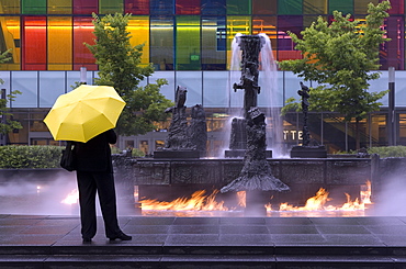 La Joute, the fire fountain by Jean-Paul Riopelle, Place Jean-Paul-Riopelle, Montreal, Quebec, Canada, North America