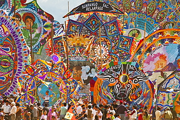 Day Of The Dead kites (barriletes) ceremony in cemetery of Sumpango, Guatemala, Central America