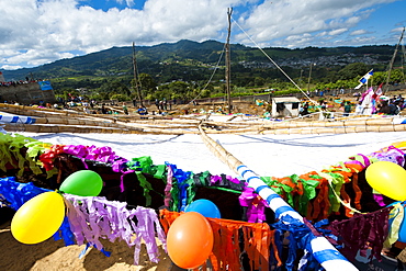 Day Of The Dead kites (barriletes) in cemetery in Santiago Sacatepequez, Guatemala, Central America