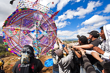 Day Of The Dead kites (barriletes) in cemetery in Santiago Sacatepequez, Guatemala, Central America