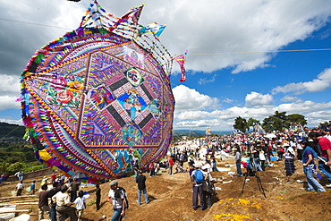 Day Of The Dead kites (barriletes) in cemetery in Santiago Sacatepequez, Guatemala, Central America