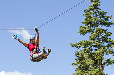 Zip lining, Big Bear Lake, California, United States of America, North America 