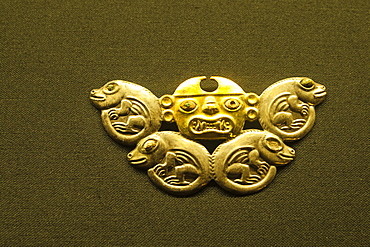 Gold artifacts in Cao Museum in the El Brujo Archaeological Complex near Trujillo, Peru, South America