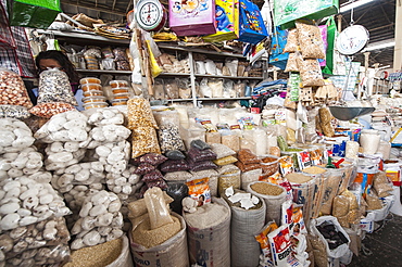 Grain vendor in local market Cuzco, Peru, South America